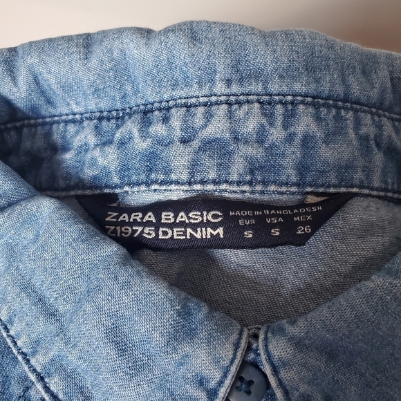 Zara Denim Patch Shirt Dress Button Down Collared Blue Womens Size Small - Picture 10 of 12